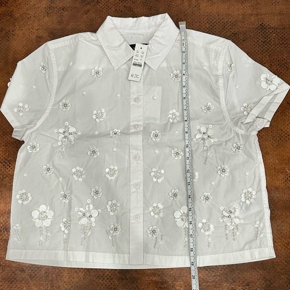 NEW J. CREW Collection embellished button-up shirt White Tonal Floral Size 2 - Picture 8 of 9